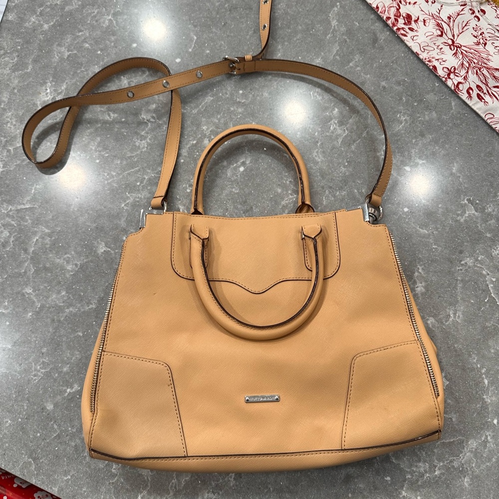 Rebecca Minkoff Amorous Saffiano Leather Satchel Cream/Camel